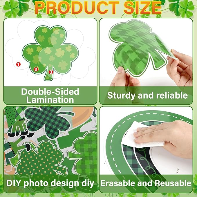 St. Patrick's Day Bulletin Board Classroom Decorations One Lucky Teacher Bulletin Board Set Gnome Shamrock DIY Photo Cutouts for School Nursery Class Door Wall Crafts Decor St. Patrick Party Supplies