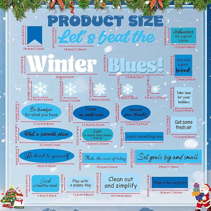 Funrous 63 Pcs Winter Mental Health Bulletin Board Set Motivational Classroom Decor Let's Beat The Winter Snowflake Paper Cutouts for Holiday Party School Classroom Home Wall Decor Supplies