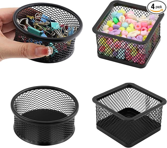 4pcs Paper Clip Holder,Paperclip Holders for Desk, Paper Clip Dispenser, Wire Mesh Paperclip Dish Holders,Papers Clips Organizer Office(black)