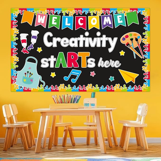 Art Paint Bulletin Board Set Creativity Starts Here Classroom Decoration Artist Painting Kit Colorful Splatter Bulletin Paper Cutouts for Back to School Chalkboard Wall Teacher Supplies