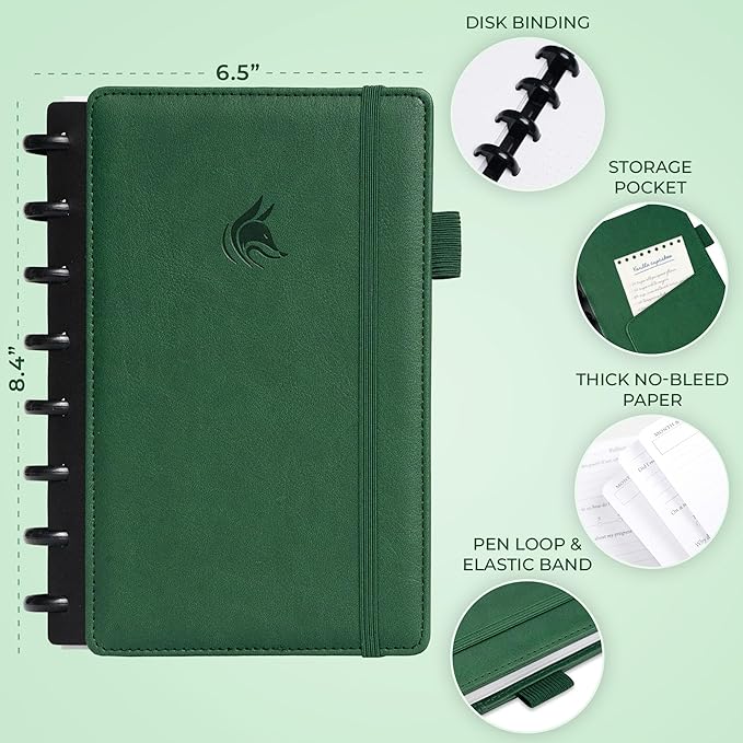 Clever Fox Disc-Bound Weekly Planner – Undated Monthly Notebook with Habit Tracker, Productivity Journal – Life, Work & Goal Organizer, 6.5 x 8.4" (Forest Green)
