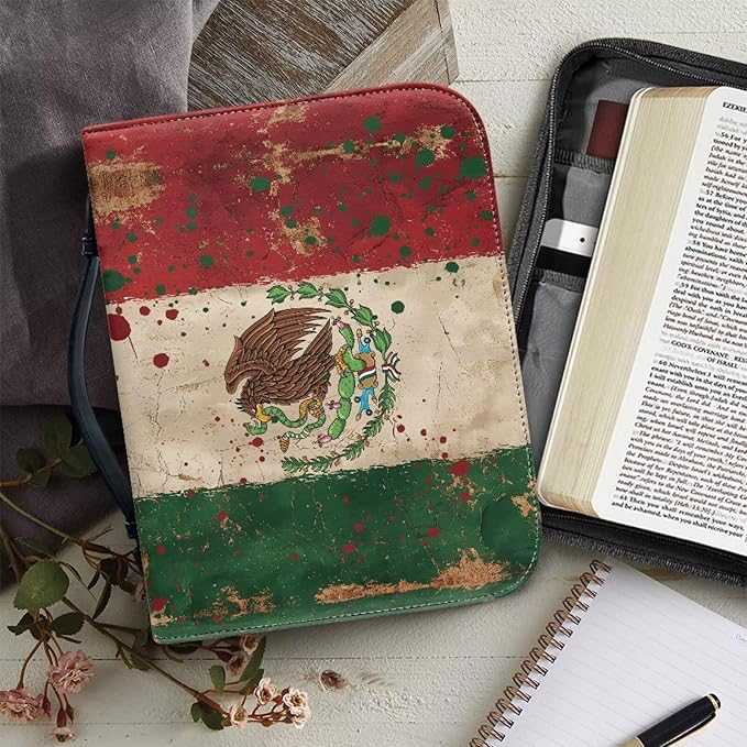Retro Flag Bible Cover Case for Women Bible Cover with Durable Handle Quilted Bible Carrying Case for Men Women Bible Study Accessories Supplies-Size：L