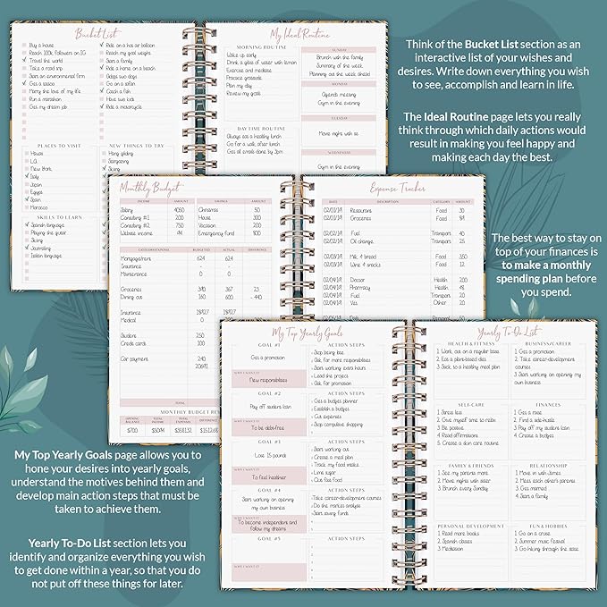PLANBERRY Weekly Planner Premium – Undated Life Organizer & Budget Planner – Time Management, Goal Setting, To-Do List, Work-Life Balance & Habit Tracker – 6.9″ x 8.5″ (Tropical Forest)