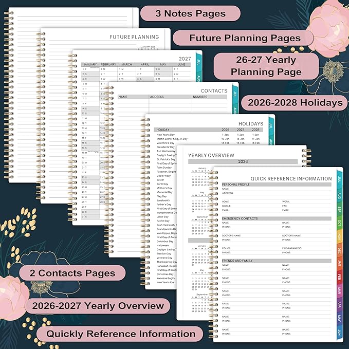 2026-2027 Appointment Book - July 2026 - June 2027, Weekly Appointment Book 2026-2027, 9"x11", Hourly Planner with 30-Minute Interval, Colorful Monthly Tabs, Back Pocket