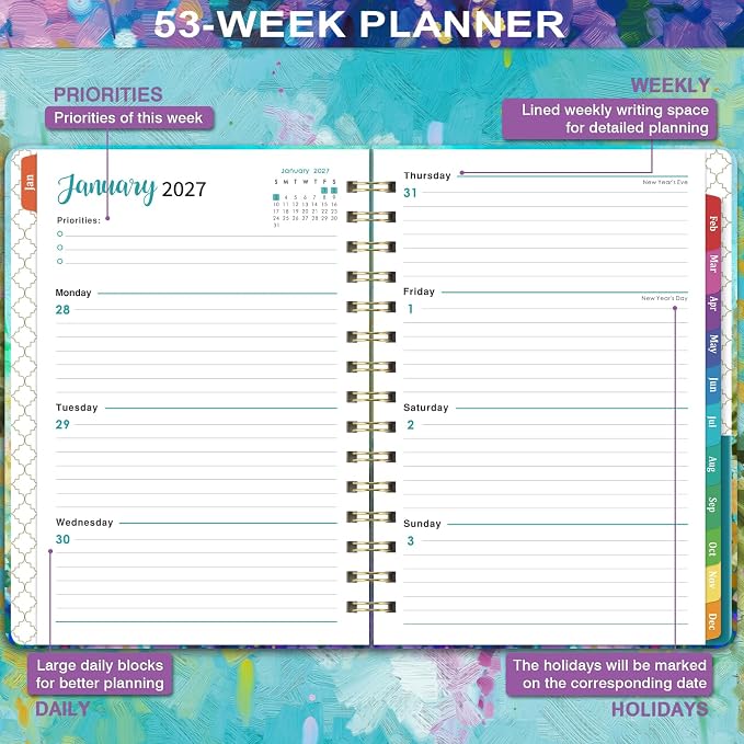 2027 Planner - 2027 Planner Weekly and Monthly, JAN.2027 - DEC.2027, Planner 2027, 6.5" x 8.5", 27 Calendar Planner, Weekly and Monthly Planners with Inspiring Quotes, Colorful Tabs, Pocket, Hardcover