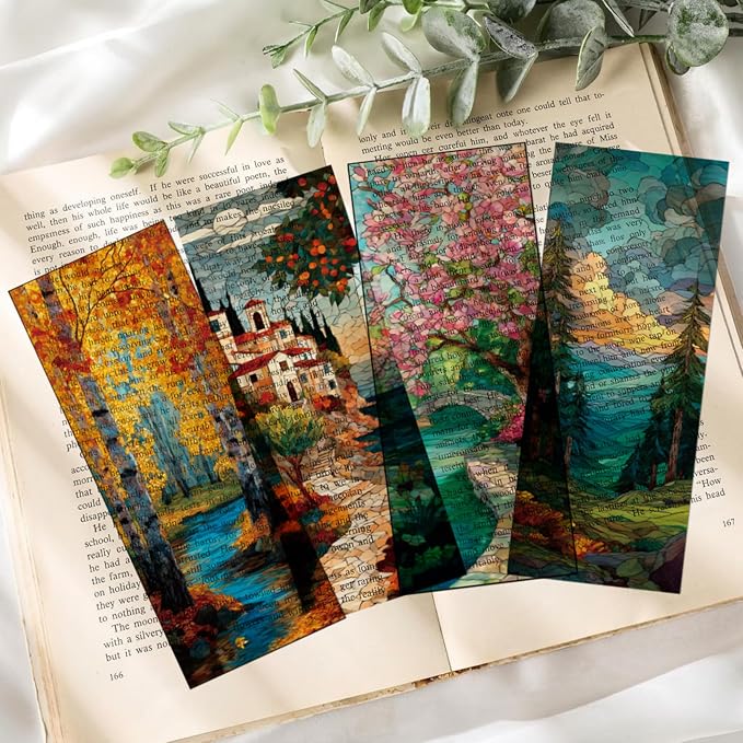 Fantasy Seasons Bookmark Gifts - 10 Pcs Pretty Stained Glass Art Bookmarks for Women Men Book Lovers Students Aesthetic Page Marks School Reading Accessories Bookish Birthday Graduation Gift