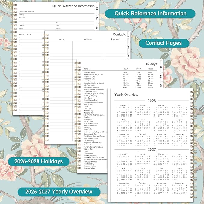Planner 2026-2027 / 9'' x 11'' Academic Planner 2026-2027, July 2026 - June 2027 Academic Calendar with Weekly and Monthly Planning Page, Planners 26-27 with Tabs, Premium Thick Paper, Strong Gold Twin-wire Binding, Back Pocket - Floral
