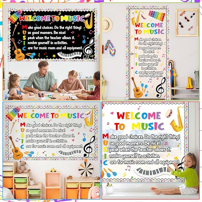 Music Classroom Bulletin Board Set Colorful Back to School Classroom Decoration Welcome to Music Bulletin Board Motivational Musical Note Paper Cutout for School Office Home Wall Door Decor Supplies