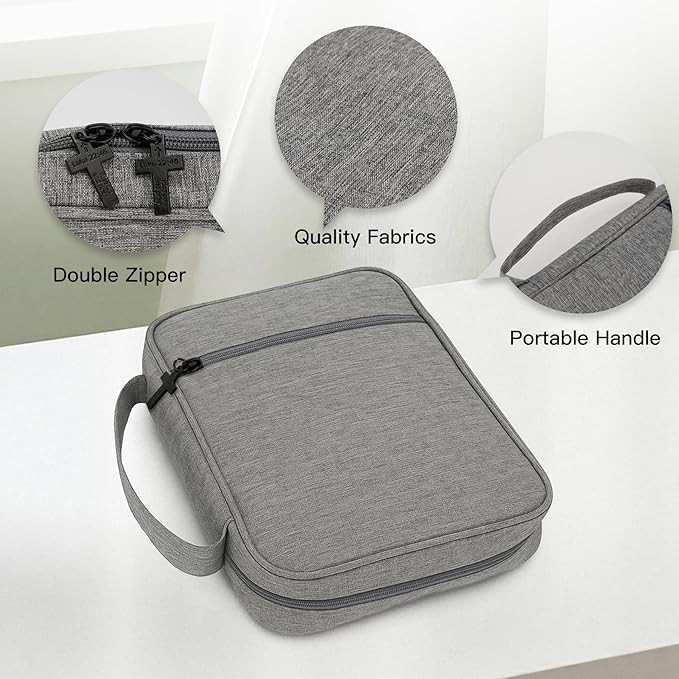 Bible Cover with Durable Handle, Carrying Book Case Church Bag Bible, Protective with Zippered Pocket, Bible Study Accessories Supplies, Gift for Mother Lady Women Men(Grey)