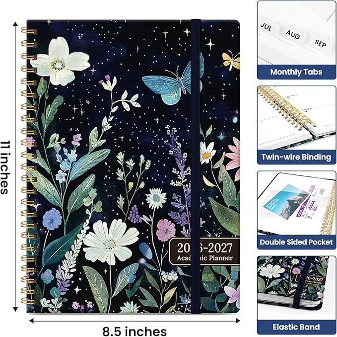 Planner 2026-2027, Academic Year Weekly and Monthly Calender Planner, from Jul 2026 - Jun 2027, Spiral Bound School Planning Book, Perfect for Teacher, Student, Women & Men, A4 (8.5" x 11"), Celestial