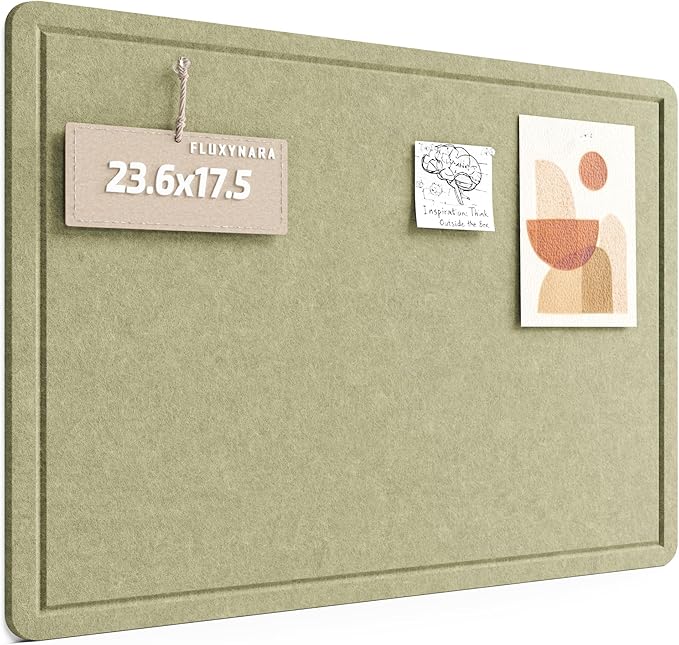 Fluxynara Bulletin Board, 23.6" x 17.5" Cork Board Alternative with 12 Safe Removable Adhesive Tabs, Foldable Felt Pin Board for Home Office, Classroom, Bedroom,Entryway for Walls—Olive Green