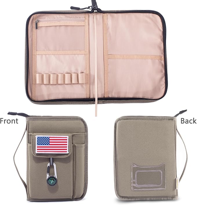 Handbook Book Cover Compatible with BoyScoouts Handbook with Amercan Flag Patch and Compass - Book Sleeve - Handbook Protector for Boys Girls