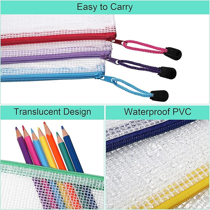 Harloon 150 Pack Pencil Pouch Bulk Gifts Back to School Mesh Zipper Pencil Cases 9.5 x 4.5 Inch Small Clear Holder Storage Multipurpose Cosmetics Toiletry Bags for Office Bill Travel(10 Colors)