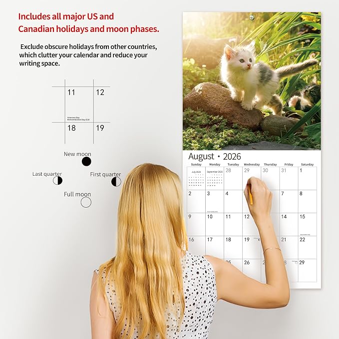 2026 Wall Calendar,Calendar 2026, November 2025 - December 2026, Wall Calendar Cat Kitten, 12" X 24" Opened,Full Page Months Thick & Sturdy Paper for Calendar Organizing & Planning