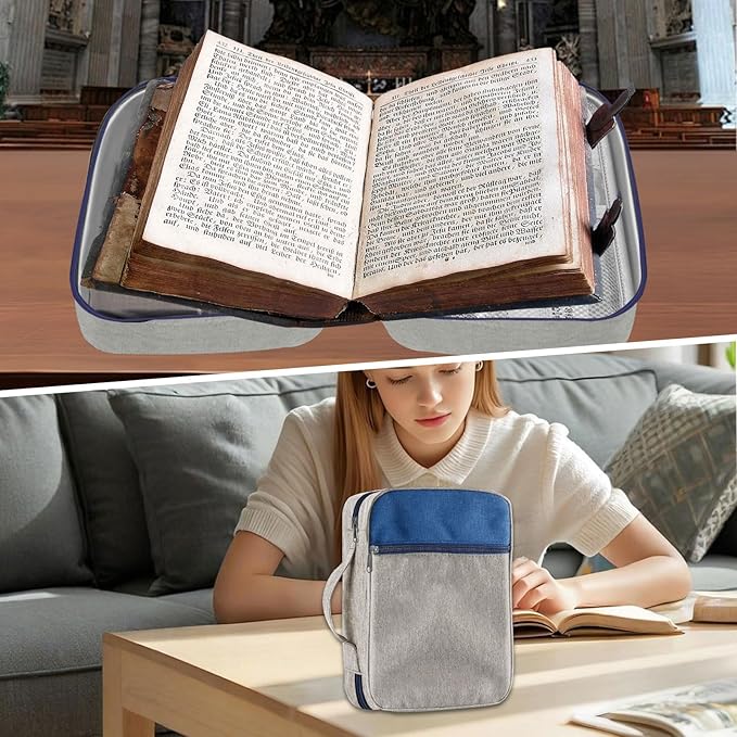Bible Cover Bag for Men Women, Bible Holder Carrying Book Case Church Bag Bible Protective with Handle and Zippered Pocket (Gray)