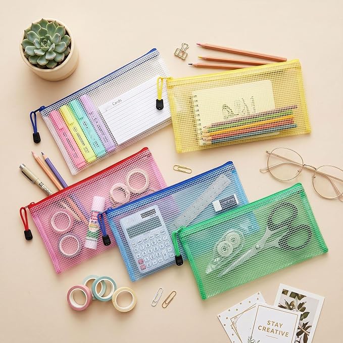 Zhehao 400 Pcs A6 Mesh Zipper Pouch Pencil Pouch with Zipper Waterproof Mesh Storage Bags Small File Bags for Classroom Organization School Office Supplies, 9.5 x 4.5 Inch (Fresh Color)