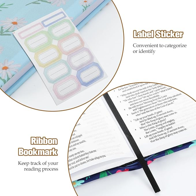 MoKo Book Cover, Stretchable Reusable Jumbo Book Cover Protector for Textbook Hardcover Books up to 9x11 in, Fabric Books Sox, Back to School Supplies, 7 Pcs, Flowers