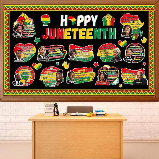 gisgfim Happy Juneteenth Bulletin Board Decorations 1865 African American Paper Cutouts Inspirational Black History Bulletin Board Set for Freedom Day Independence Day Wall Classroom Decor Supplies