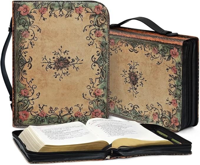 Retro Style Bible Book Cover Flower Bible Book Carrying Case Christianity Bible Accessories Bible Case Girls Bible Bags-Size：M