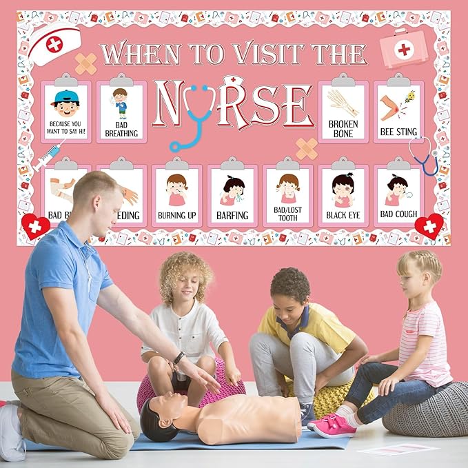 party greeting School Nurse Theme Bulletin Board Set Nurse Classroom Decoration Nursing Paper Cutouts Health Bulletin Board Boarder for Office Wall Art Hospital Medical Healthcare Nurses Day Supplies
