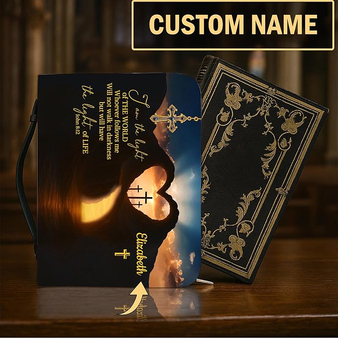 Personalized Bible Cover for Men, Christian Bible Case PU Leather, Jeus Bags Religious Appreciation Gifts for Women Girls Daughter Christian with Handle Zipper (BIBLE-13, M-2XL)