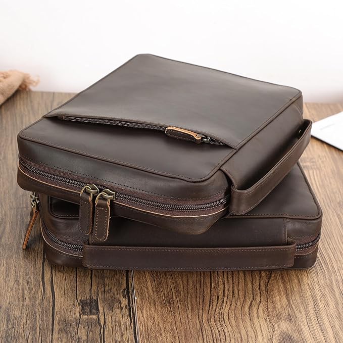 Polare Full Grain Leather Bible Cover Church Bag 10x7.5x2.2 inch Carrying Book Case Bible Protective with Handle and YKK Zippered Pocket (Dark Brown)
