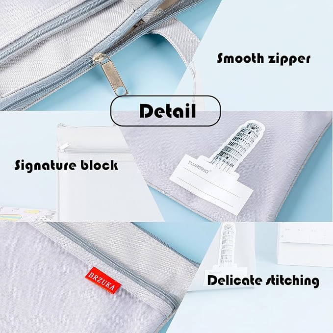 Mesh Zipper Pouch 11x13.7 in, 4pcs A4 Double Pocket Waterproof File Bag with Handle, Document Storage for School/Travel/Office/Puzzle