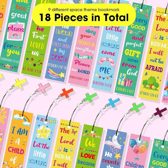 Zonon 18 Pcs Christian Bookmarks for Kids Bible Verses Religious Gift Scripture Inspirational Quotes Bookmarks Page Markers Supplies Sunday School Gifts Church Supplies for Teacher