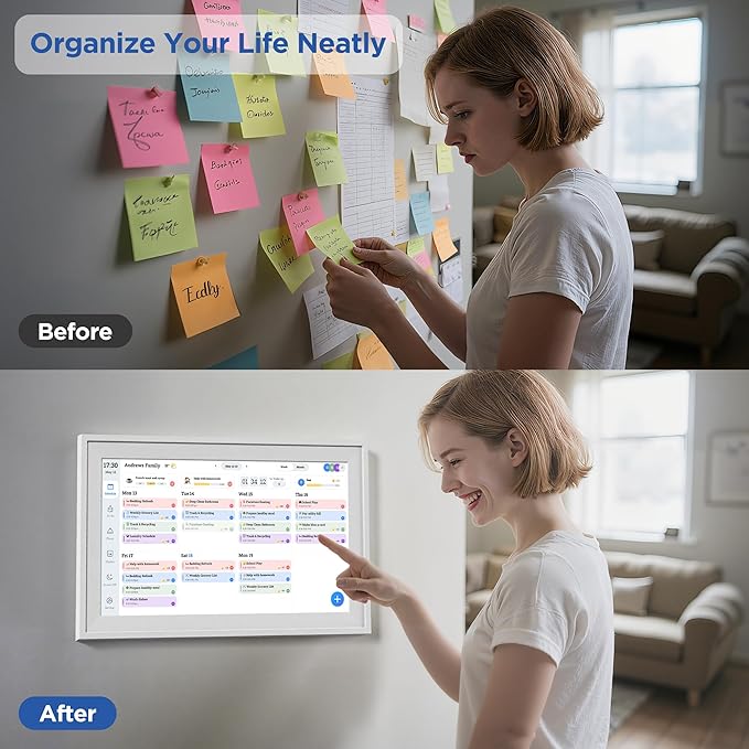 15.6 Inch Digital Calendar Chore Chart 1920 * 1080P Full HD Touchscreen Interactive Display Smart Electronic Calendar for Family Organizer Schedules Desk & Wall Mount Digital Planner White