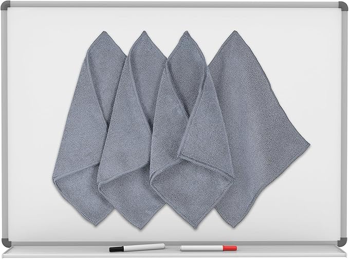 Tatuo 4 Pcs Magnetic Microfiber Cleaning Cloth Dry Erasers for Whiteboards Magnetic Towel Reusable Washable Rags for Classroom Office Home Supplies 10'' X 10''(Gray)