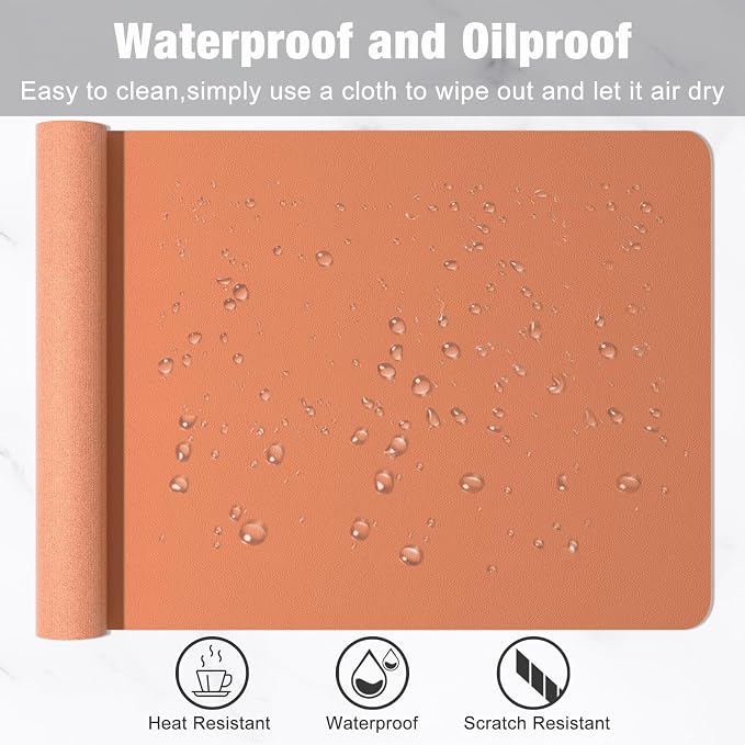 Hsurbtra Desk Pad, 35.5" x 17" PU Leather Desk Mat, XXL Extended Mouse Pad, Waterproof Desktop Blotter Protector, Non-Slip Ultra Thin Large Laptop Keyboard Writing Mat for Office Home, Orange Pink