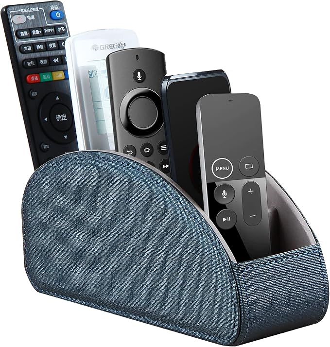 Remote Control Holder Leather TV Remote Caddy for Table, 5 Compartments Nightstand Organizer for Bedroom Accessories/Bedside Remotes/Media Controllers/Office Supplies, Decorations for Living Room