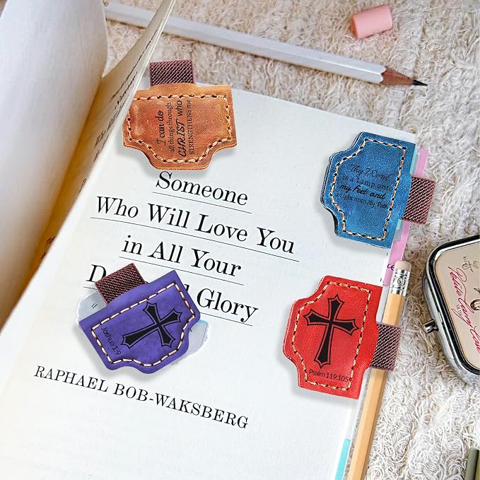 Personalized Magnetic Bookmark with Pen Holder, Bible Verse Scripture Design, Custom Leather Bookmark Bible Study Supplies for Women Men, Christian, Book Lovers Gifts (Pink, Matthew 17:20)