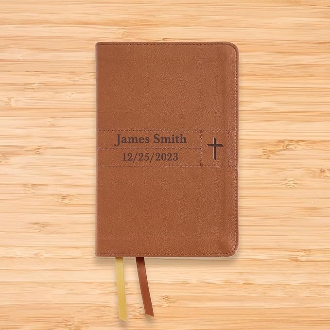 Personalized NIV Small Compact Bible New International Version Faux Leather Holy Bible Small Print with Debossed Custom Name Up to 2 Rows of Text, Gift for Christian & Religious Celebrations, Brown