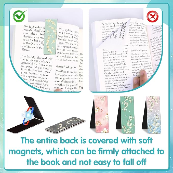 96Pack Magnetic Bookmarks Bulk Book Marks for Reading Women Men Adults Book Lovers Gifts, Cute Bookmarks Magnet Bookmark Clips Magnetic Page Markers Pretty Funny BookMarker (Flower Branch)