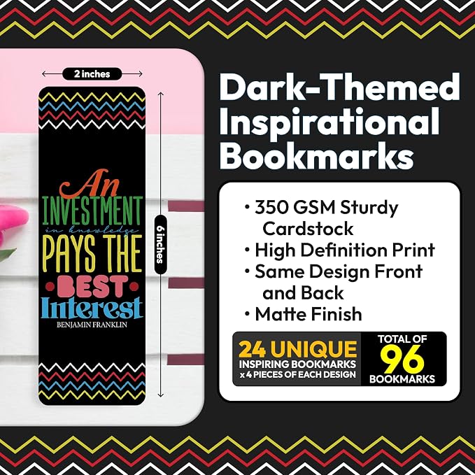 96 Pack Retro Bookmarks for Kids – Colorful Modern Design with Inspirational Quotes – Students and Classroom, School Supplies for Women & Teens