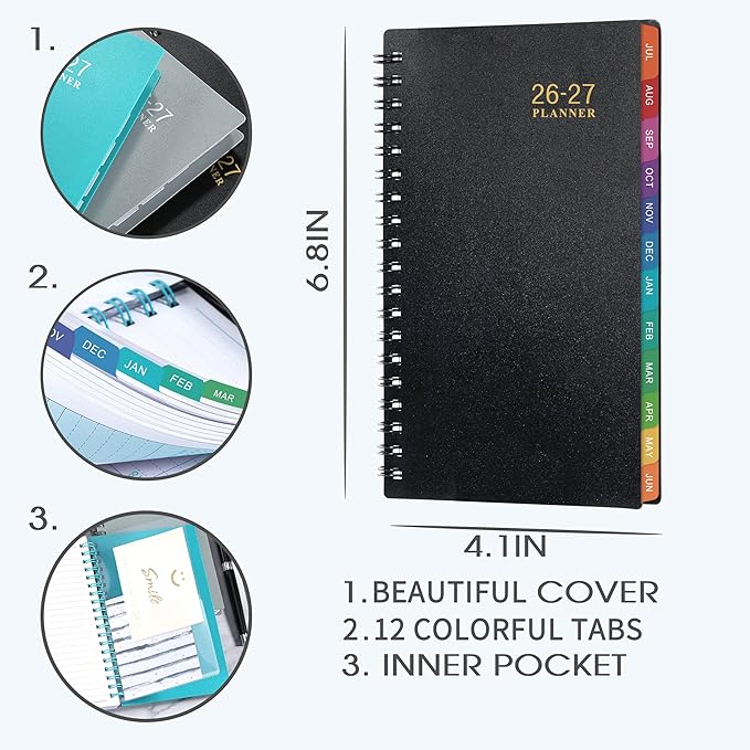 2026-2027 Pocket Calendar/Planner - Weekly & Monthly Pocket Planner for Purse, Jul. 2026 - Jun. 2027, 6.8" x 4.1", Strong Twin - Wire Binding, Plastic Cover