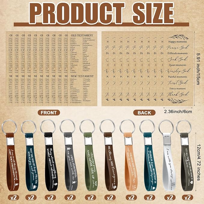 Gueevin 20 Sets Father's Day Christian Church Gift Bulk Bible Verse Bamboo Pens Religious Bookmarks and Scripture Silicone Keychains, Father's Day Thank You Gifts for Men
