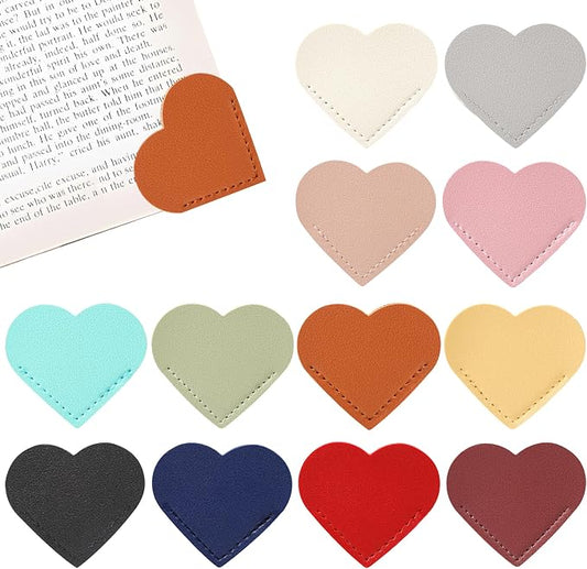 12 PCS Leather Heart Bookmarks Cute Corner Bookmarks Handmade Book Marks Book Accessories for Women Teachers Book Lovers Reading Gifts