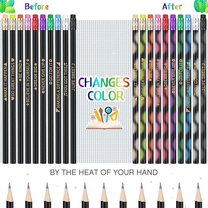 Eersida 200pcs Color Changing Mood Pencils Fun Pencils Bulk for Kids Students Motivational Pencil 2B Assorted Thermochromic Pencil with Eraser (Positive)