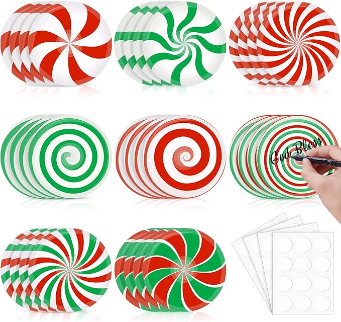 TaoBary 24 Pcs 7.09 Inch Christmas Candyland Peppermint Cutouts Candy Party Decorations Green Red White Candy Paper Bulletin Board Cutouts for Classroom Birthday DIY Wall Banner Home Window Supplies