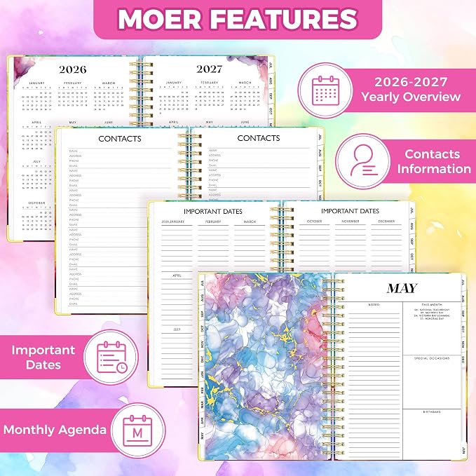 Planner 2026-2027, 18 Month Weekly and Monthly Academic Planner, July. 2026 - Dec. 2027, 9" x 11.6" A4 Large Hardcover Calendar Planner with Page Tabs, Separator Page, Inner Pocket, Bookmark, Stickers, Sticky Note Set