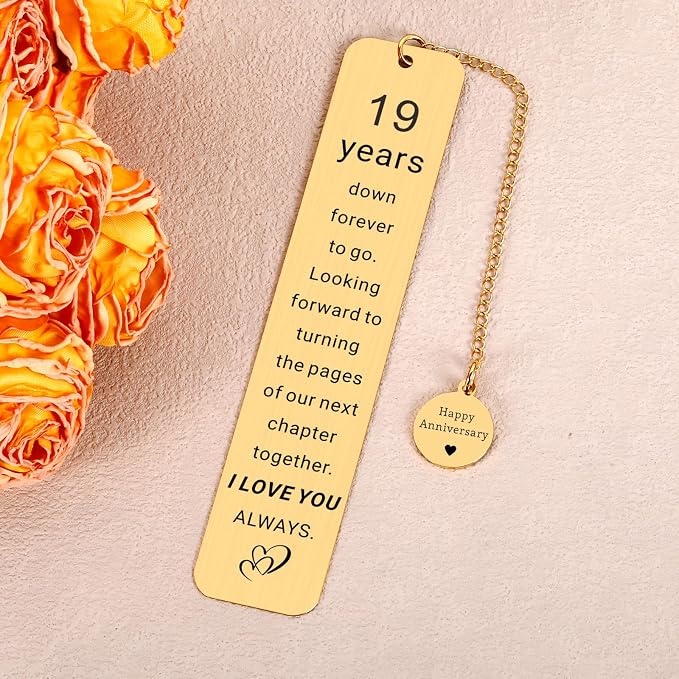19th Bronze Anniversary Gifts for Men Women, 19th Wedding Anniversary Bookmark Gifts for Wife Husband Couples, Bronze Gift for 19 Year, Happy 19 Anniversarys Bookmark Gift for Mothers Day Fathers Day
