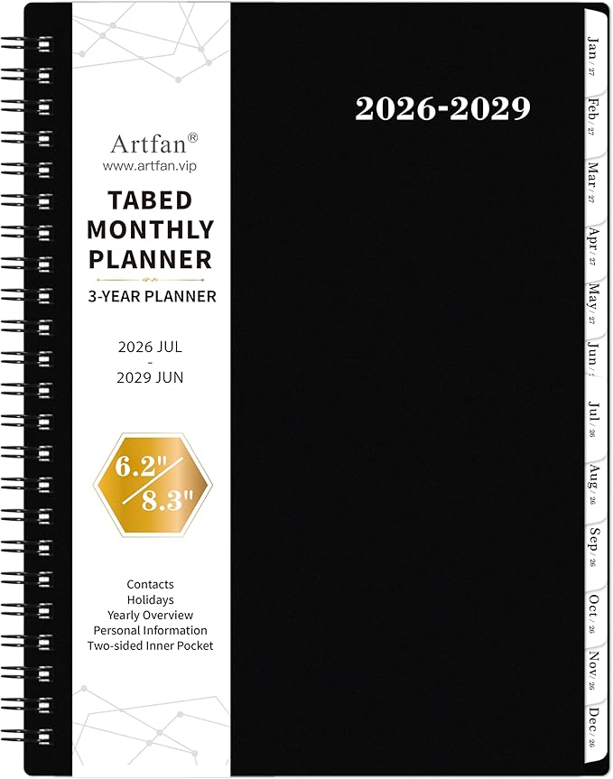 2026-2029 Monthly Planner/Calendar - 3 Year Monthly Planner 2026-2029, JUL 2026 - JUN 2029, 6.2" x 8.3", 3 Year Calendar 26-29 with Inner Pocket, Polypropylene Cover, 36-Month Tabs