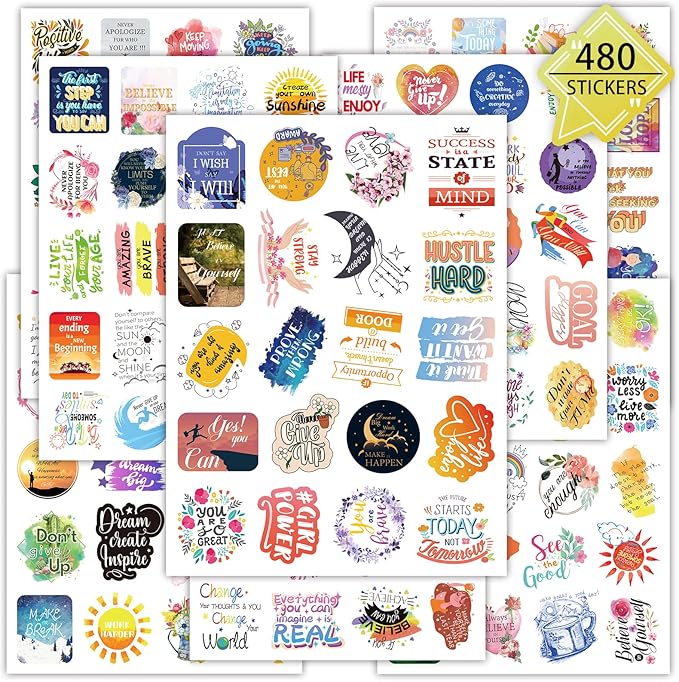 24 Sheets Motivational Quotes Planner Stickers for Journaling Supplies, 480 Pcs Inspirational Stickers for Scrapbook Calendar Laptop Sticker for Women Adults Teachers