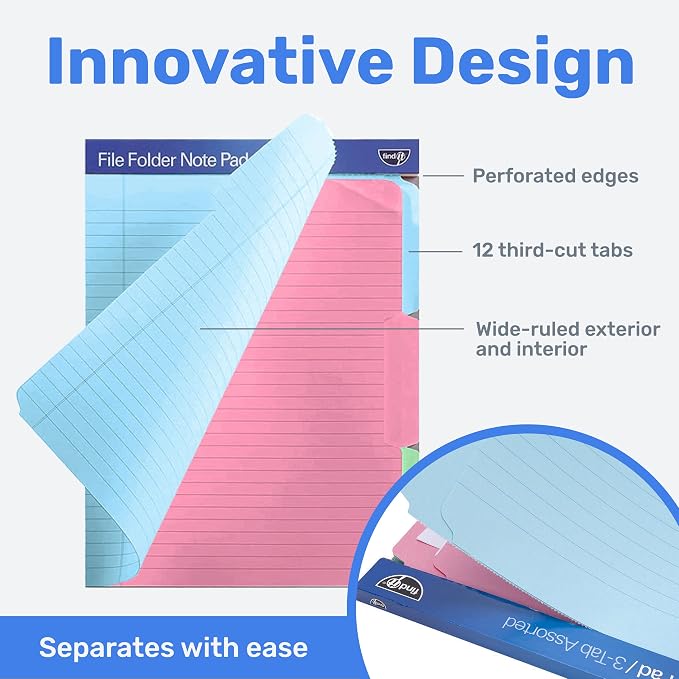 Find It File Folder Notepad - Pack of 36-9.5 x 12.5 Inch Notebook Organizer Folders for Filing, Document, and Clipboard Organization - Assorted Colors