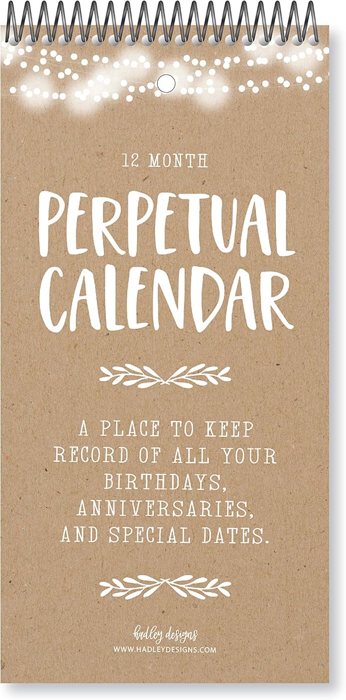 Hadley Designs Rustic Perpetual Birthday, Anniversary, Special Event Reminder Calendar Book Journal for Important Family Date Day Remembrance Wall Hanging, Bday Birthdate Gift Card Planner Organizer