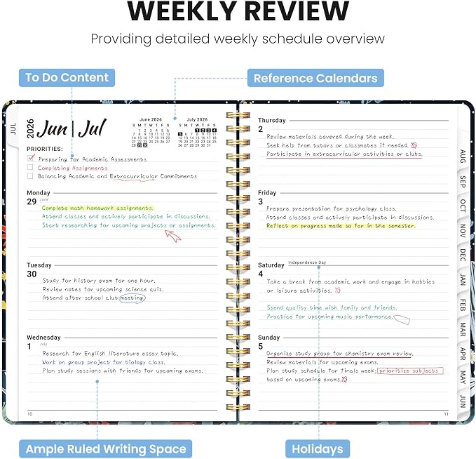 Planner 2026-2027, Monthly and Weekly Calendar Academic Planner July 2026 - June 2027, Hardcover Student Teacher Planning Agenda Book with Tabs, Perfect for Office School Supplies, A5 (6.3" x 8.5") - Desert Bloom