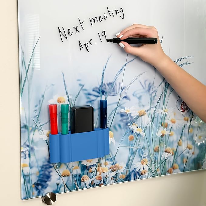 Glassboard Studio Magnetic Dry Erase Marker Holder - Super Strong for Magnetic Glass Whiteboard or Fridge - 2 Large Neodymium Magnets - No Slip Grip - Eco-Friendly PLA Plastic (Cobalt Blue, KIT)