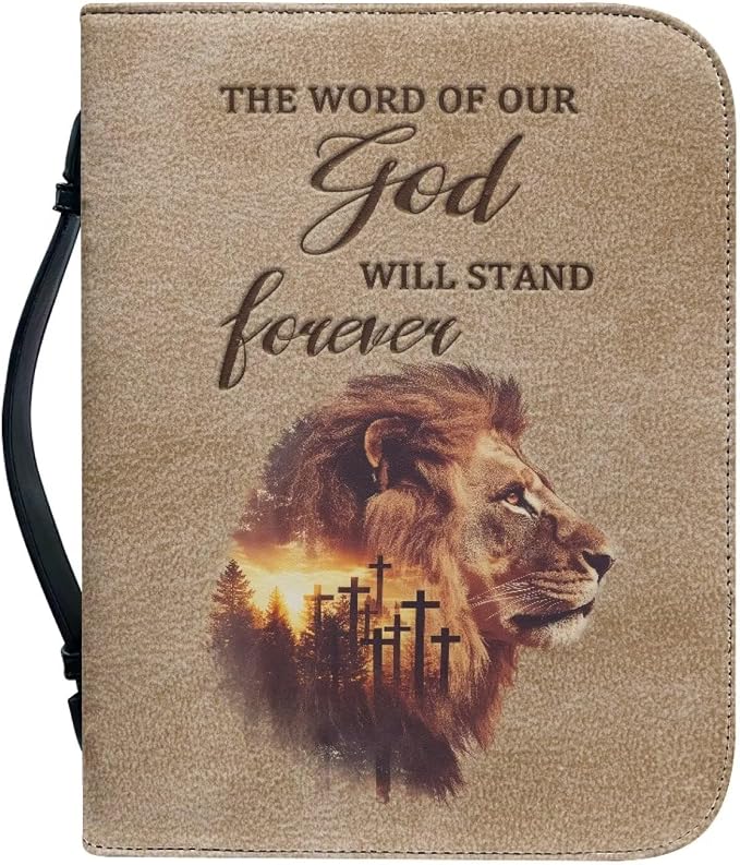 Bible Covers for Women Lion Cross Monogram Waterproof Bible Holder Case for Man Portable Bible Protector PU Leather Bible Organizer Bag Large Size